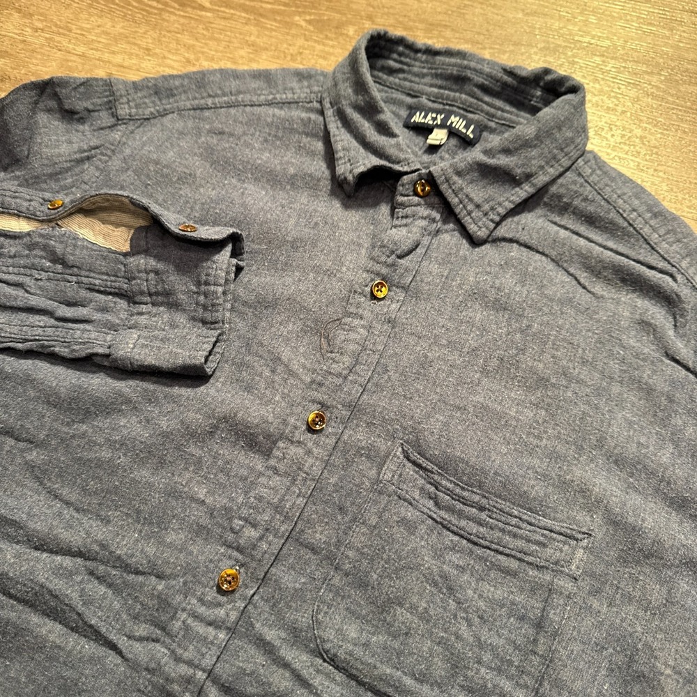 Alex Mill Shirt Men Large Blue 100% Cotton Knit Long Sleeve Pocket Casual Preppy